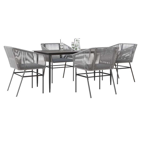 vidaXL 5-tlg. Garten-Essgruppe mit Kissen Grau Poly Rattan Glas