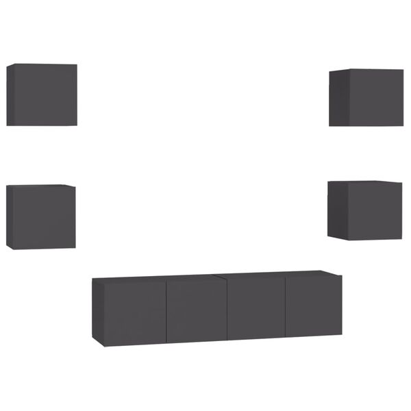 vidaXL 6-tlg. TV-Schrank-Set Grau Holzwerkstoff