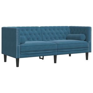 vidaXL Chesterfield-Sofa mit Nackenrollen 2-Sitzer Blau Samt
