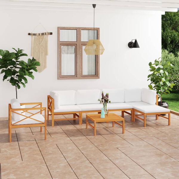 vidaXL 7-tlg. Garten-Lounge-Set mit Creme Kissen Massivholz Teak