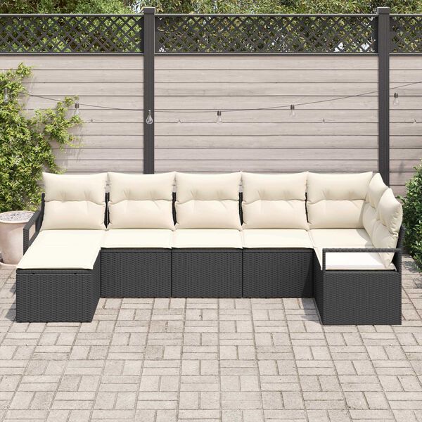 vidaXL Sofa Set mit Kissen 7 pcs Schwarz und Creme Poly-Rattan