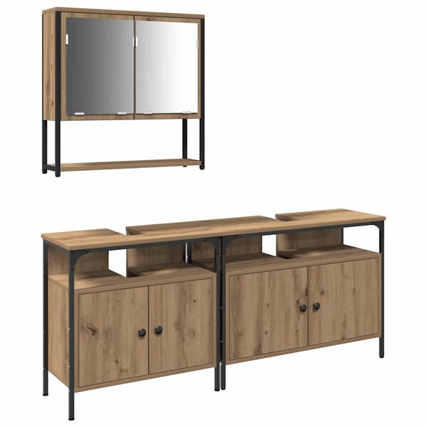 vidaXL Badezimmerm&ouml;bel-Set mit Regal mit T&uuml;r 3 pcs Braun Holzwerkstoff