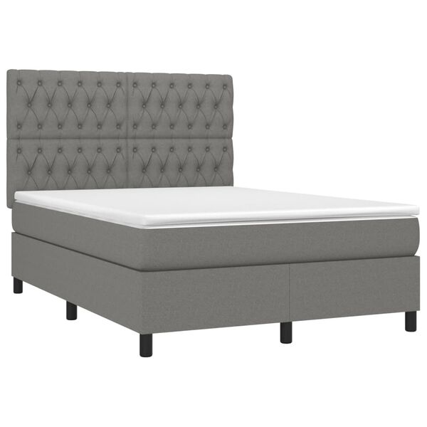 vidaXL Boxspringbett mit Matratze & LED Dunkelgrau 140x200 cm Stoff