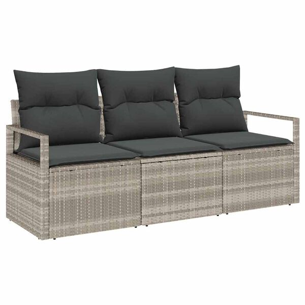 vidaXL Sofa Set 3 pcs Hellgrau Poly-Rattan