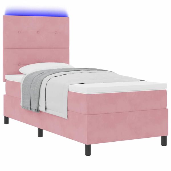vidaXL LED Boxspringbett mit Matratze Rosa 90 x 200 cm Stoff