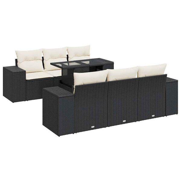 vidaXL 7-tlg. Garten-Sofagarnitur mit Kissen Schwarz Poly Rattan