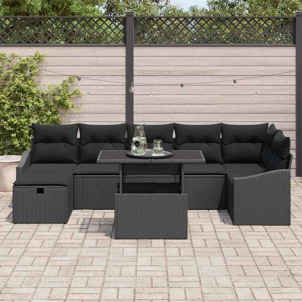 vidaXL Garten-Sofa-Set 8 pcs Schwarz Poly-Rattan