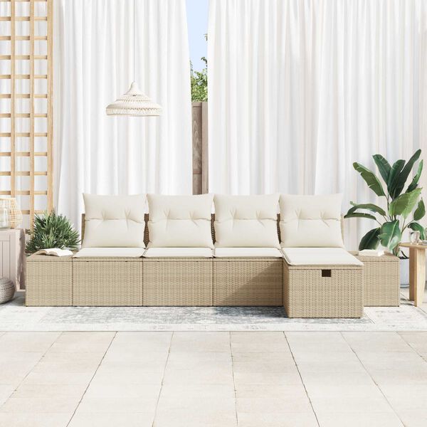 vidaXL Gartensofa-set mit Kissen 5 pcs Beige Poly-Rattan