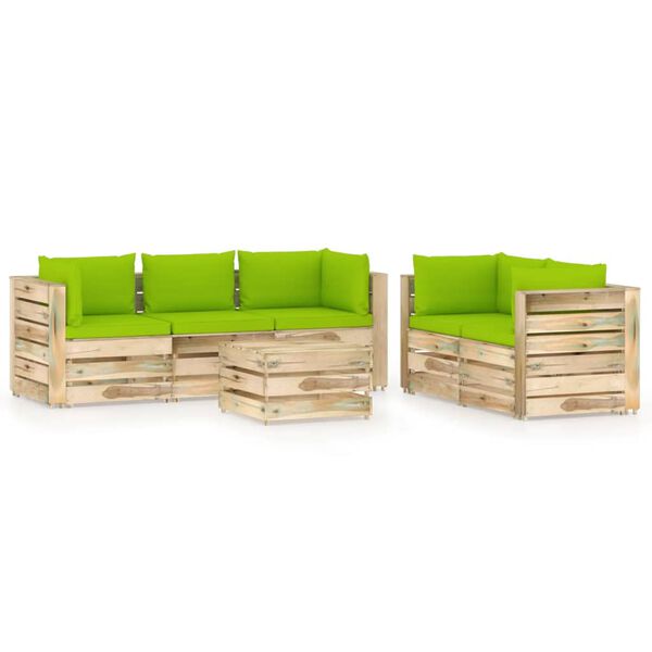 vidaXL 6-tlg. Garten-Lounge-Set mit Kissen Gr&uuml;n Impr&auml;gniertes Holz
