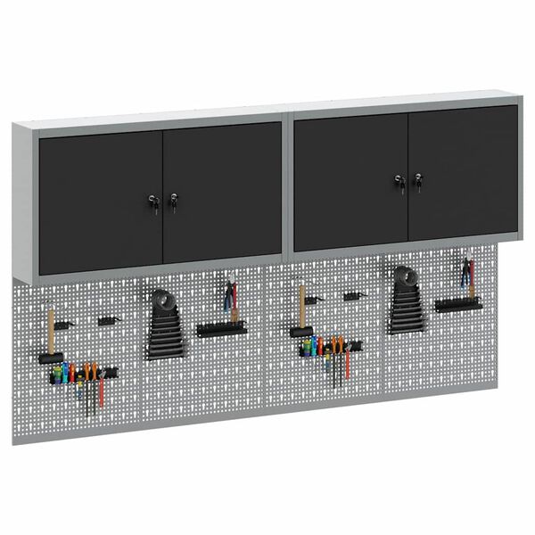 vidaXL Werkzeugschrank und Pegboard Set mit Regal 6 pcs Schwarz