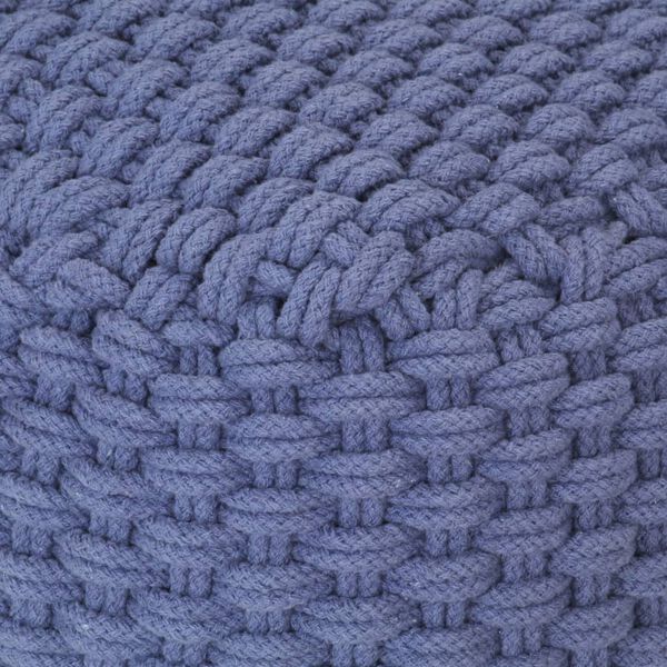 vidaXL Handgestrickter Pouf Blau 50 x 50 x 30 cm Baumwolle