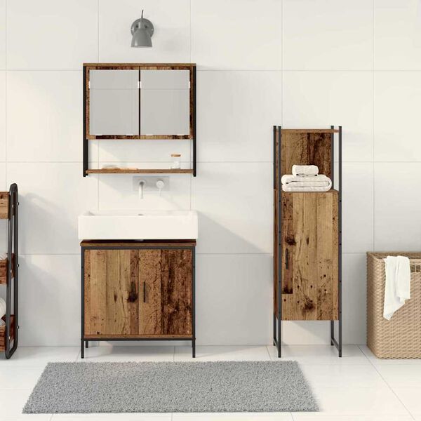 vidaXL Badezimmerm&ouml;bel-Set mit Regal mit T&uuml;r 3 pcs Braun Holzwerkstoff