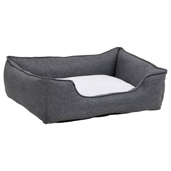 vidaXL Hundebett Grau-Wei&szlig; 110,5x80,5x26 cm Fleece Leinenoptik