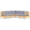 vidaXL 5-tlg. Garten-Lounge-Set mit Grauen Kissen Kiefer Massivholz