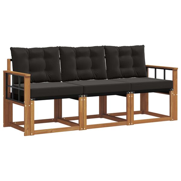 vidaXL Outdoor-Sofagarnitur mit Kissen 3 pcs Nat&uuml;rlich und Schwarz