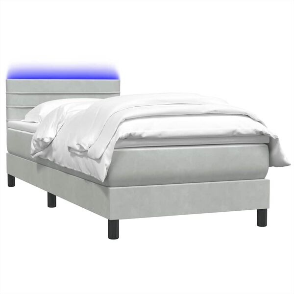 vidaXL Boxspringbett mit Matratze & LED Hellgrau 90x220 cm Samt