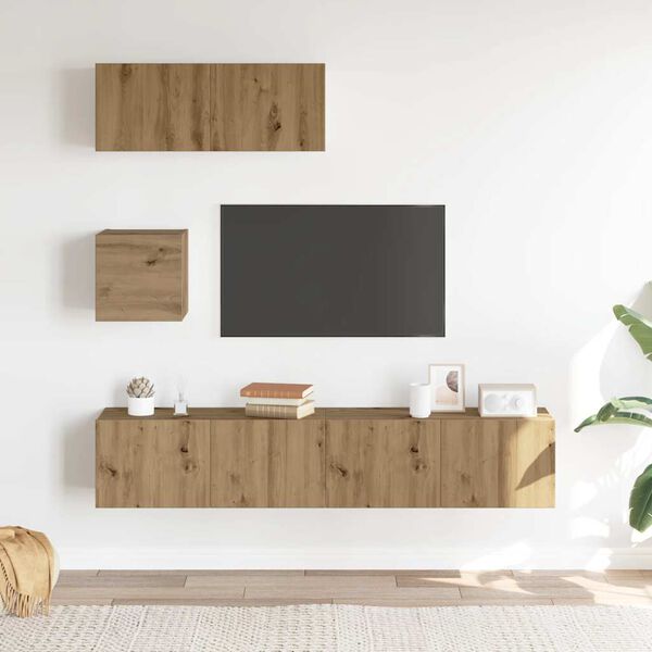 vidaXL 4-tlg. TV-Schrank-Set Wandmontage Artisan-Eiche Holzwerkstoff
