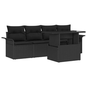 vidaXL Gartensofa-set mit Kissen 5 pcs Schwarz Poly Rattan