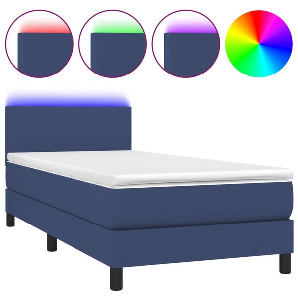 vidaXL Boxspringbett mit Matratze & LED Blau 90x190 cm Stoff