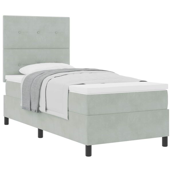 vidaXL Boxspringbett mit Matratze Hellgrau 90 x 200 cm Stoff