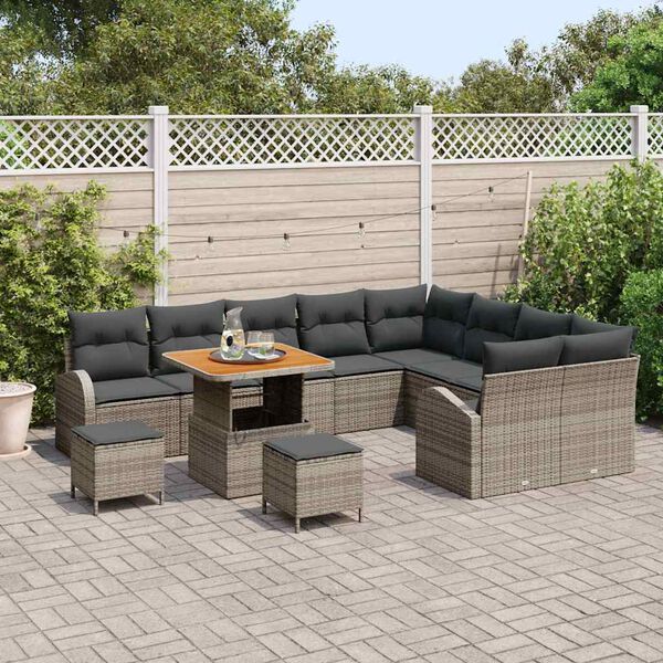 vidaXL Garten-Sofa-Set mit Kissen mit Speicher mit Kissen 12 pcs Grau