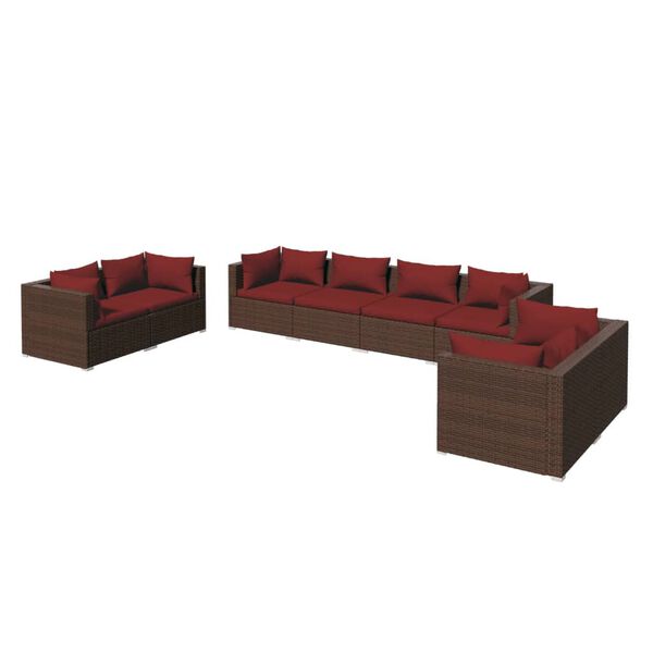 vidaXL 8-tlg. Garten-Lounge-Set mit Kissen Poly Rattan Braun