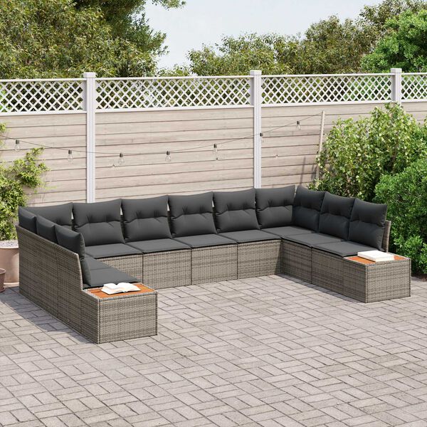 vidaXL Gartensofa-set mit Kissen 10 pcs Grau Poly Rattan
