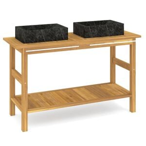 vidaXL Waschtisch mit Schwarzen Marmorbecken Massivholz Teak
