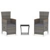 vidaXL 3-tlg. Garten-Lounge-Set mit Kissen Poly Rattan Grau