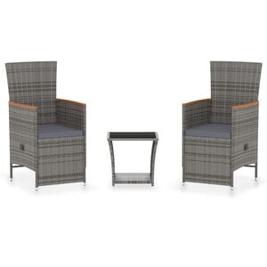vidaXL 3-tlg. Garten-Lounge-Set mit Kissen Poly Rattan Grau
