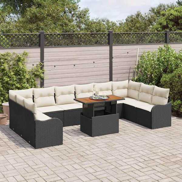 vidaXL Garten-Sofa-Set mit Kissen 11 pcs Schwarz und Creme