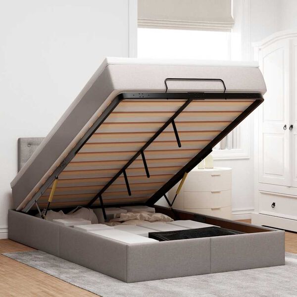 vidaXL Ottomane Bett mit Matratze & LEDs Taupe 120x190 cm Stoff