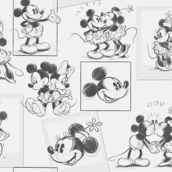 Noordwand Tapete Kids @ Home Mickey and Minnie Sketch Schwarz und Weiß