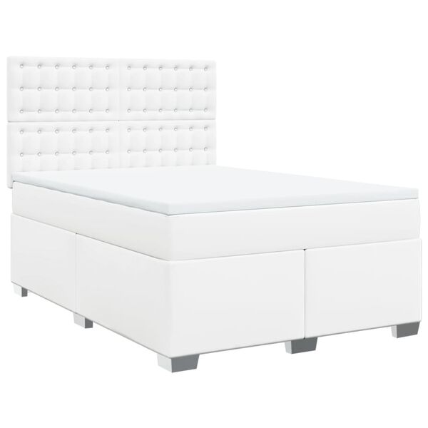 vidaXL Boxspringbett mit Matratze Wei&szlig; 140x190 cm Kunstleder
