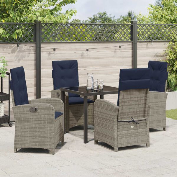 vidaXL Garten Essgruppe mit Kissen 5 pcs Grau Poly-Rattan