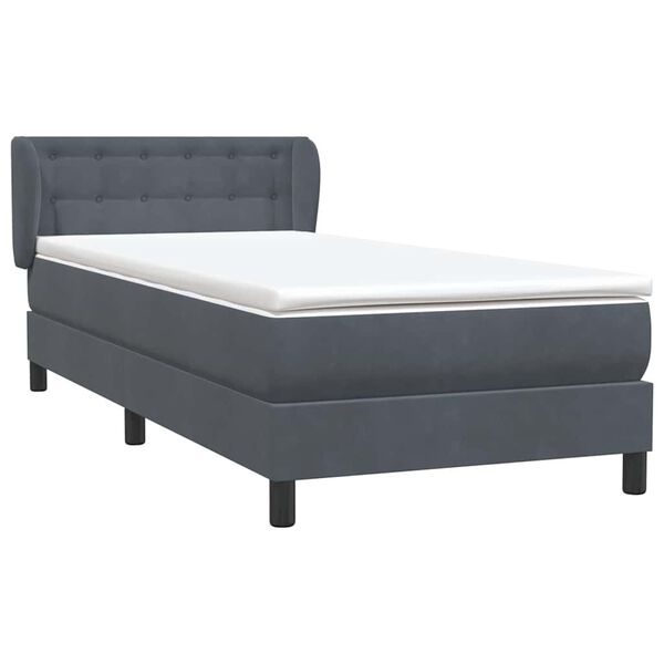 vidaXL Boxspringbett mit Matratze Dunkelgrau 100x210 cm Samt