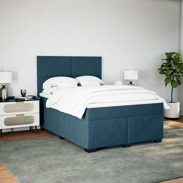 vidaXL Boxspringbett mit Matratze Blau 140x200 cm Samt