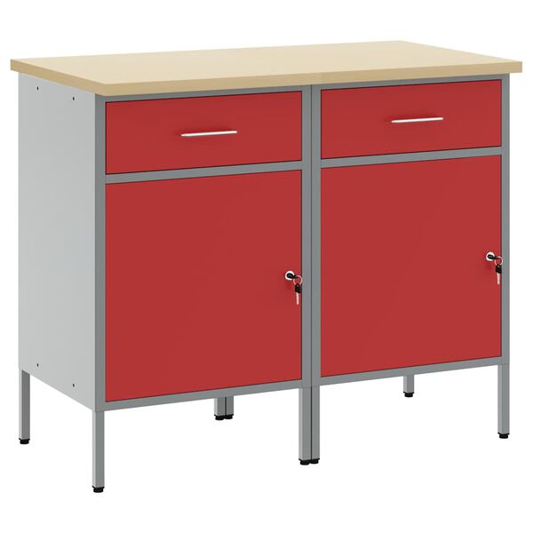 vidaXL Werkbank mit Schubladen 2 pcs Rot und Grau 100 x 55 x 85 cm