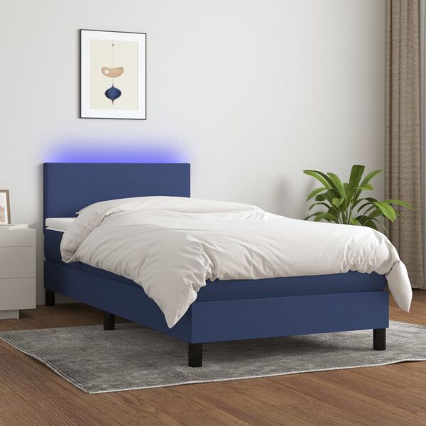 vidaXL Boxspringbett mit Matratze & LED Blau 90x190 cm Stoff