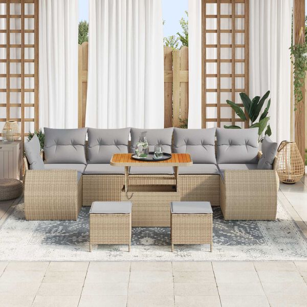 vidaXL Garten-Sofa-Set mit Kissen 10 pcs Beige und Hellgrau