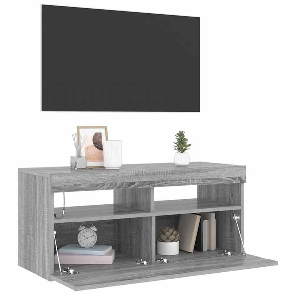 vidaXL TV-Schrank mit LED-Leuchten Grau Sonoma 90x35x40 cm