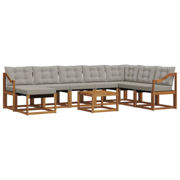 vidaXL Outdoor-Sofagarnitur mit Kissen 9 pcs Nat&uuml;rlich und Hellgrau