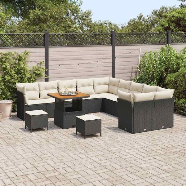vidaXL Gartensofa-set mit Kissen 13 pcs Schwarz und Creme Poly-Rattan