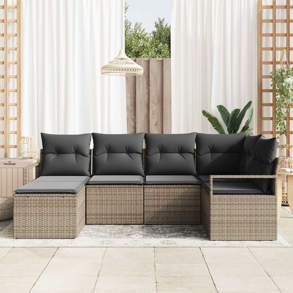 vidaXL Sofa Set mit Kissen mit Speicher 6 pcs Grau Poly-Rattan