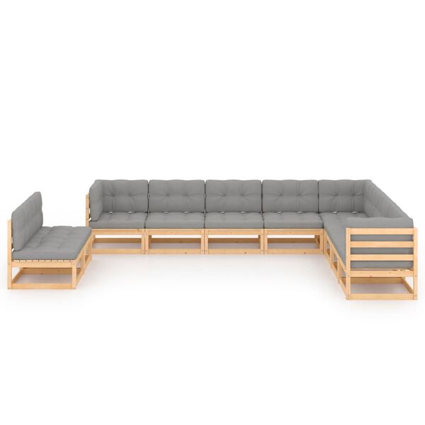 vidaXL 10-tlg. Garten-Lounge-Set mit Kissen Massivholz Kiefer