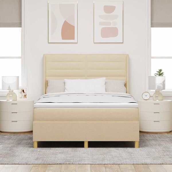 vidaXL Boxspringbett mit Matratze Creme 140 x 200 cm Stoff