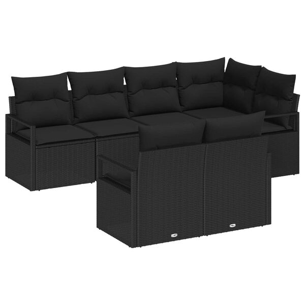 vidaXL Gartensofa-set mit Kissen 7 pcs Schwarz Poly-Rattan