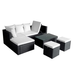 vidaXL 4-tlg. Garten-Lounge-Set mit Auflagen Poly Rattan Schwarz