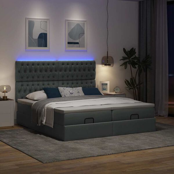vidaXL Ottoman-Bett mit Matratzen & LEDs Dunkelgrau 180x200 cm Stoff