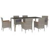 vidaXL 7-tlg. Garten-Essgruppe mit Kissen Grau Poly Rattan